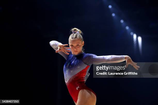 Jade Carey of Team United States of America competes on Floor during the Women's Team Final on Day 4 of the FIG Artistic Gymnastics World...