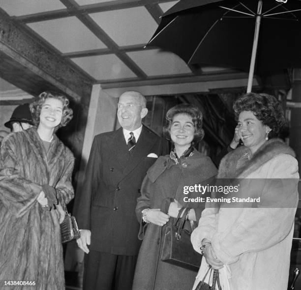 King Paul of Greece with his wife Frederica of Hanover ) and daughters Princess Irene and Princess Sofia on February 28th, 1961.