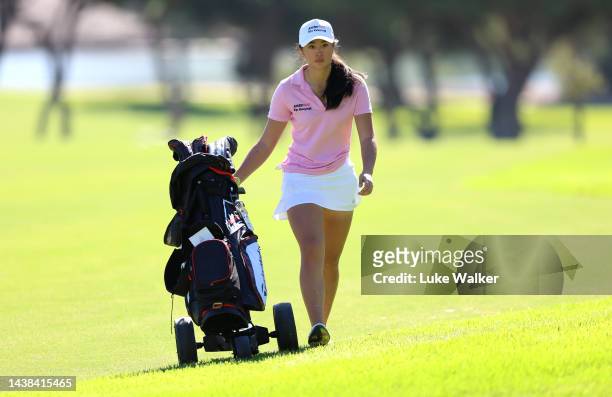 Amelia Wan of Sherwood Forest in action during Day One of the Telegraph Junior Golf Championship at Quinta do Lago Golf Club on November 02, 2022 in...
