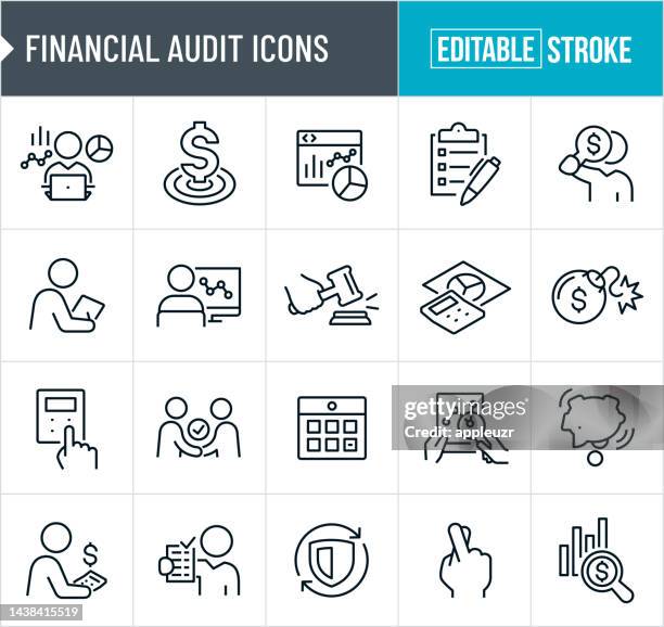 ilustrações de stock, clip art, desenhos animados e ícones de financial audit thin line icons - editable stroke - consultor financeiro