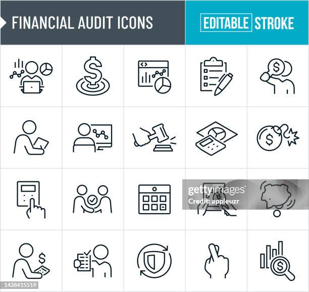 financial audit thin line icons - editable stroke - financial advisor stock illustrations