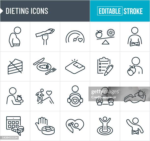 dieting thin line icons - editable stroke - obesity icon 幅插畫檔、美工圖案、卡通及圖標