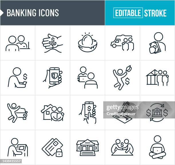 banking thin line icons - editable stroke - creditor stock illustrations