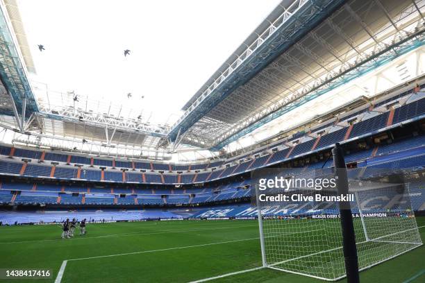 General view inside the stadium prior to the UEFA Champions League group F match between Real Madrid and Celtic FC at Estadio Santiago Bernabeu on...