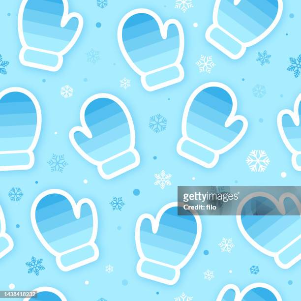 seamless winter mittens snow blizzard holiday background - mitten stock illustrations