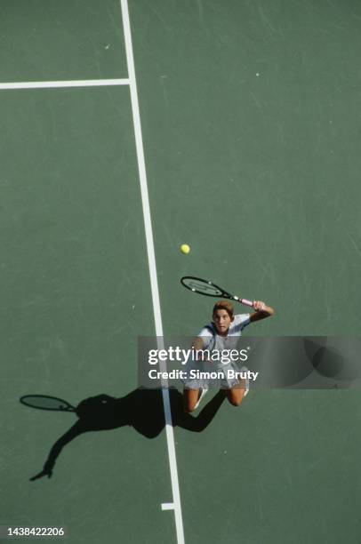 Monica Seles from Yugoslavia keeps her eyes on the tennis ball as she serves to Shaun Stafford of the United States during their Women's Singles...