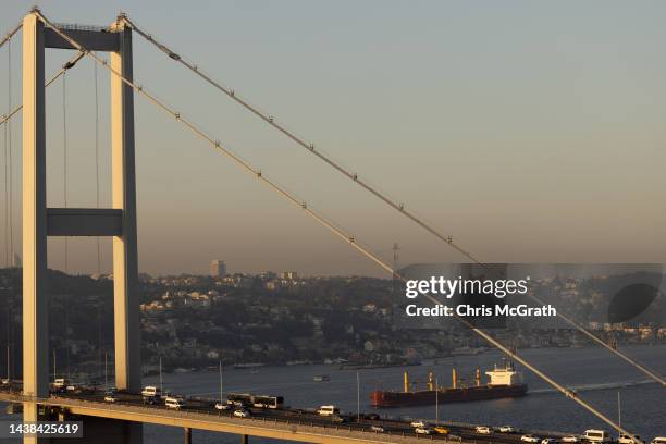 The Malta flagged bulk carrier Zante en-route to Belgium transits the Bosphorus carrying 47,270 metric tons of rapeseed from Ukraine after being held...