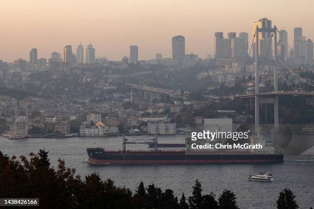 The Liberia flagged bulk carrier Asl Tia en-route to China transits the Bosphorus carrying 39,000 metric tons of sunflower meal from Ukraine after...