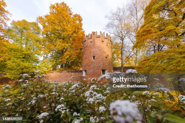 historic tower during autumn, memmingen, germany - memmingen stock pictures, royalty-free photos & images