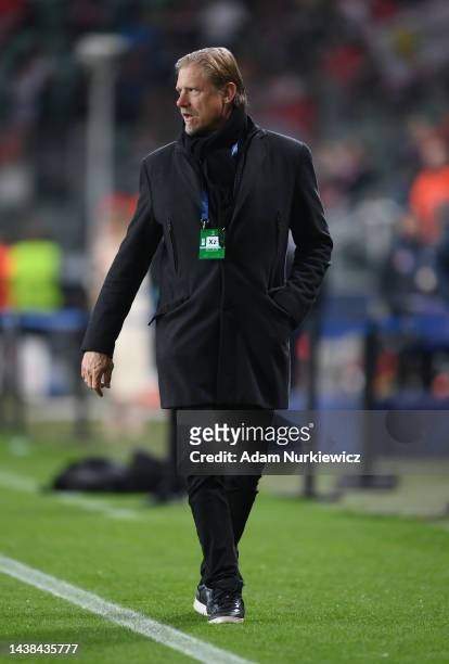 Peter Schmeichel looks on prior to the UEFA Champions League group F match between Shakhtar Donetsk and RB Leipzig at The Marshall Jozef Pilsudski's...