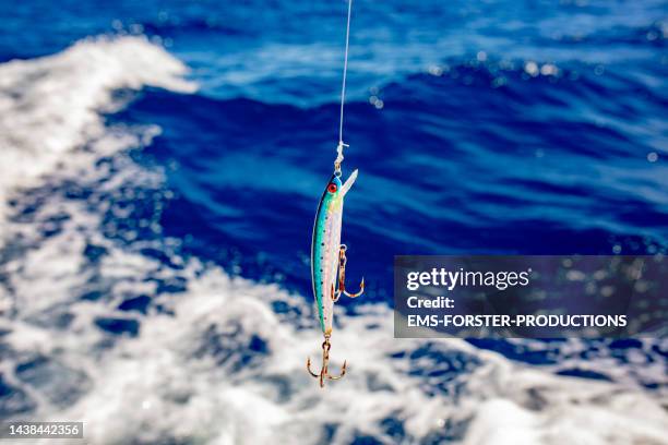 fishing lure with hooks - sedal fotografías e imágenes de stock