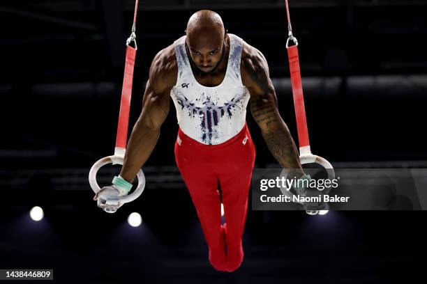 Donnell Whittenburg of United States competes on the Rings during the Men's Team Final on day five of the 2022 Gymnastics World Championships at M&S...