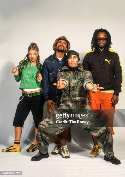 Portrait of the members of American Hip Hop group Black Eyed Peas, circa 2003. Pictured are, from left, J Rey Soul , apl de ap , Taboo , and will i...