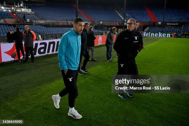 Mattia Zaccagni of SS Lazio looks the pitch during the walk araund at De Kuip on November 02, 2022 in Rotterdam, Netherlands.