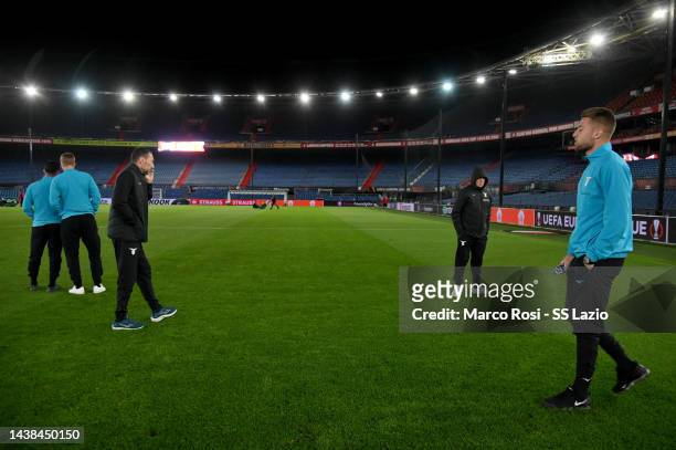 Sergej Milinkovic Savic of SS Lazio looks the pitch during the walk araund at De Kuip on November 02, 2022 in Rotterdam, Netherlands.