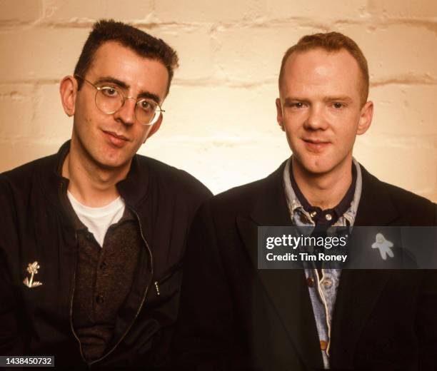 Portrait of Irish Pop and Dance musicians Richard Coles and Jimmy Somerville, both of the group the Communards, circa 1987.