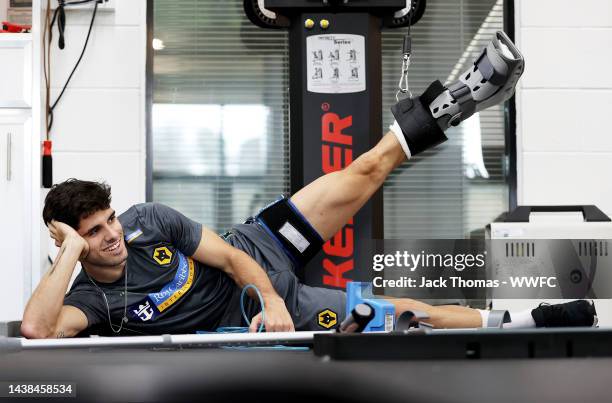 Pedro Neto of Wolverhampton Wanderers continues his rehabilitation from injury during a Wolverhampton Wanderers Training Session at The Sir Jack...