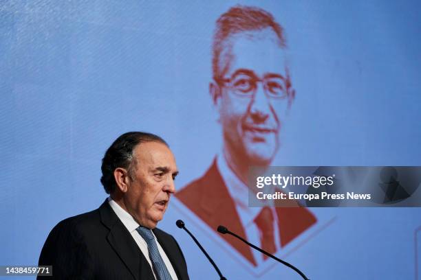 The president-editor of Editorial Ecoprensa, Gregorio Peña, speaks at the elEconomista.es 'Jose Echegaray' award ceremony at the Four Seasons Hotel,...