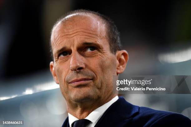 Massimiliano Allegri, Head Coach of Juventus looks on prior to the UEFA Champions League Group H match between Juventus and Paris Saint-Germain at...