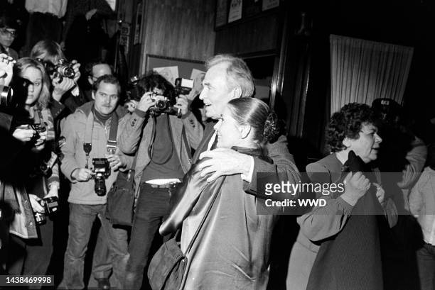 James Mason and Clarissa Kaye attend an event, celebrating achievements in films released during 1981, at Sardi's in New York City on January 31,...