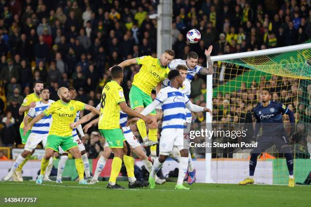 Ben Gibson of Norwich City controls the ball during the Sky Bet Championship between Norwich City and Queens Park Rangers at Carrow Road on November...