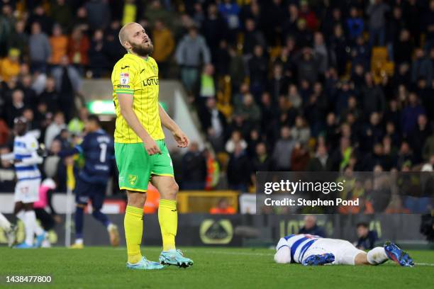 Teemu Pukki of Norwich City reacts after missing a chance during the Sky Bet Championship between Norwich City and Queens Park Rangers at Carrow Road...