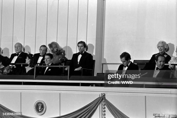 Jerry Zipkin , Leonard Silverstein , Lynn Wyatt , Princess Caroline of Monaco , Ronald Reagan , Prince Albert of Monaco , and Oscar Wyatt attend a...