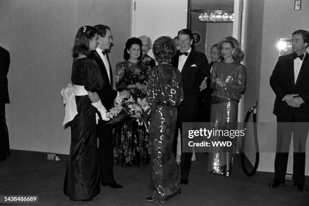 Princess Caroline of Monaco , Prince Albert of Monaco , Nancy Reagan , Ronald Reagan , Leonard Silverstein , and Lynn Wyatt attend a reading of Ogden...