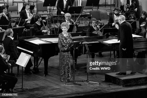 Nancy Reagan reads Ogden Nash verses, set to the music of Camile Saint-Saens' "Carnival of Animals," at the Kennedy Center in Washington, D.C., on...