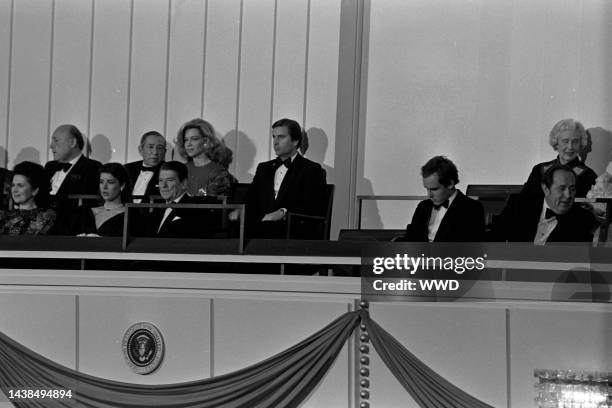 Jerry Zipkin , Leonard Silverstein , Lynn Wyatt , Princess Caroline of Monaco , Ronald Reagan , Prince Albert of Monaco , and Oscar Wyatt attend a...