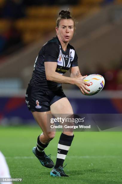 Georgia Hale of New Zealand runs with the ball during Women's Rugby League World Cup 2021 Pool B match between New Zealand Women and France Women at...