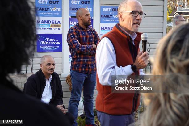 Former U.S. Attorney General Eric Holder and Tom Perez , former Chair of the Democratic National Committee, campaign for Wisconsin Democratic...