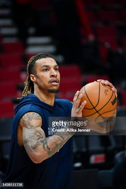Brandon Clarke of the Memphis Grizzlies warms up before the game against the Portland Trail Blazers at the Moda Center on November 02, 2022 in...