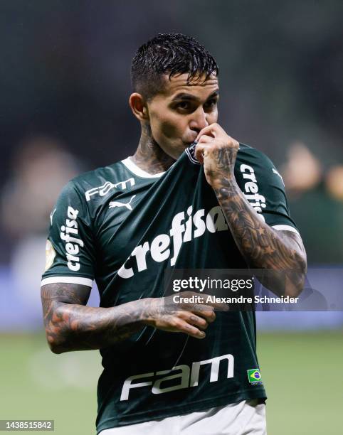 Dudu of Palmeiras celebrates after scoring the second goal of his team during a match between Palmeiras and Fortaleza as part of Brasileirao Series A...