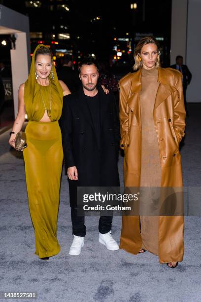 Kate Moss, Anthony Vaccarello and Anja Rubik are seen in Midtown on November 02, 2022 in New York City.