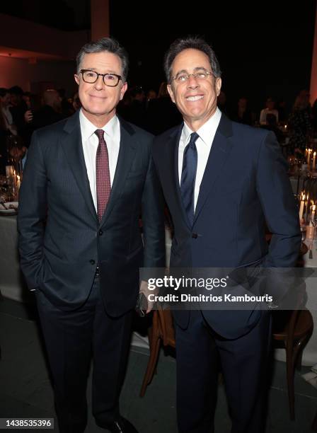 Stephen Colbert and Jerry Seinfeld attend the WSJ. Magazine 2022 Innovator Awards at the Museum of Modern Art on November 02, 2022 in New York City.