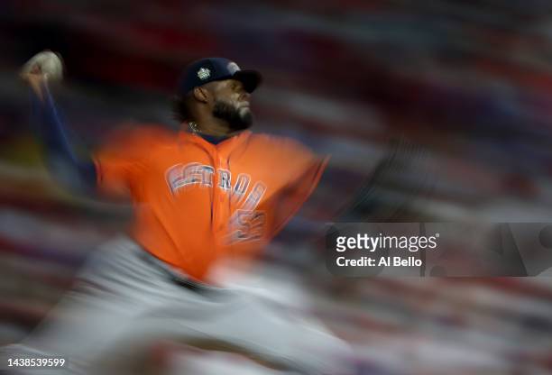 Cristian Javier of the Houston Astros delivers a pitch against the Philadelphia Phillies during the fifth inning in Game Four of the 2022 World...