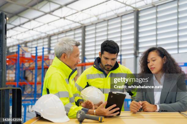 success team in the warehouse. - storage solutions stock pictures, royalty-free photos & images