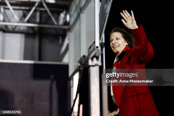 Sen. Catherine Cortez Masto arrives onstage at the Día De Muertos Camino al Mictlan festival in Freedom Park on November 02, 2022 in Las Vegas,...