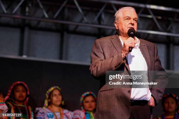 Nevada Gov. Steve Sisolak speaks at Día De Muertos Camino al Mictlan festival at Freedom Park on November 02, 2022 in Las Vegas, Nevada. Democratic...