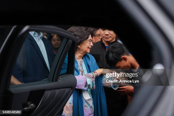 Tun Dr Siti Hasmah , wife of former Malaysian Prime Minister and founder of the Gerakan Tanah Air coalition Mahathir Mohamad, leaves a candidate...