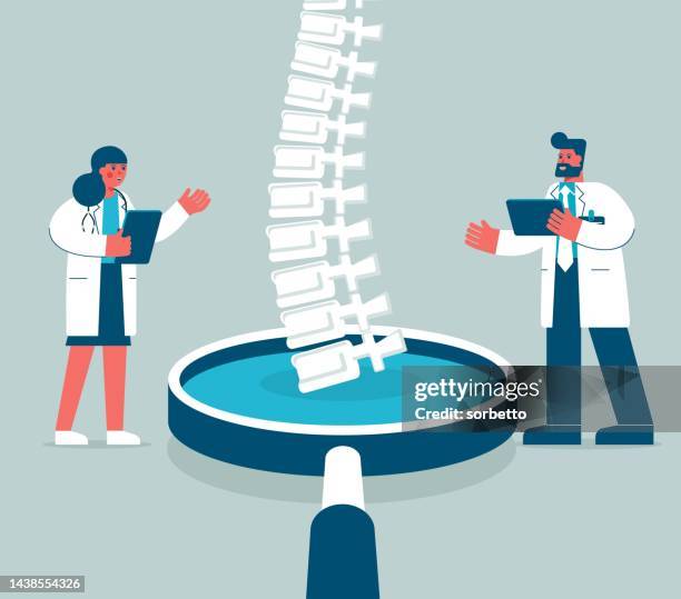 lupe - menschliche wirbelsäule - osteoporose stock-grafiken, -clipart, -cartoons und -symbole