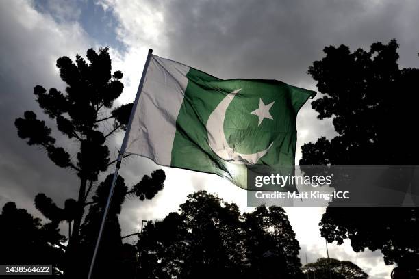 Pakistan national flag is seen during the ICC Men's T20 World Cup match between Pakistan and South Africa at the Sydney Cricket Ground on November...