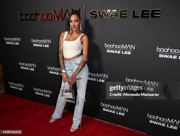 Nessie Blaze attends the boohooMAN x SwaeLee Launch Party at Casita Hollywood on November 02, 2022 in Los Angeles, California.