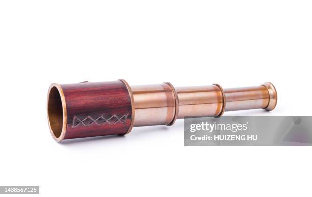 vintage telescope on white background - teleskop stock-fotos und bilder