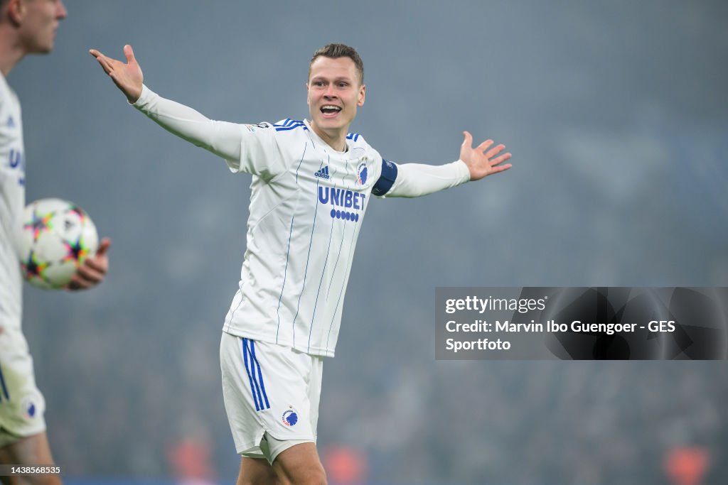 Benjamin Claesson Viktor Claesson of Copenhagen gestures during the UEFA Champions ...
