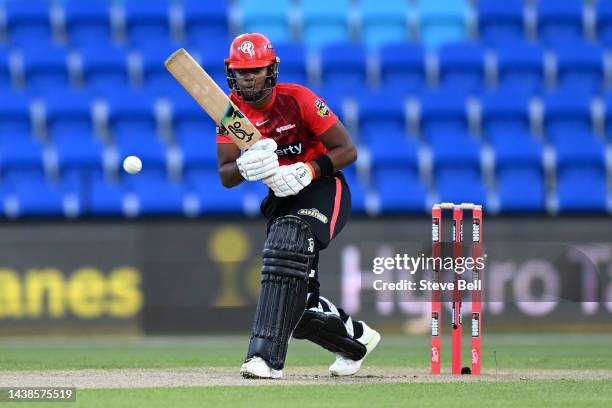 Hayley Matthews of the Renegades bats during the Women's Big Bash League match between the Hobart Hurricanes and the Melbourne Renegades at...