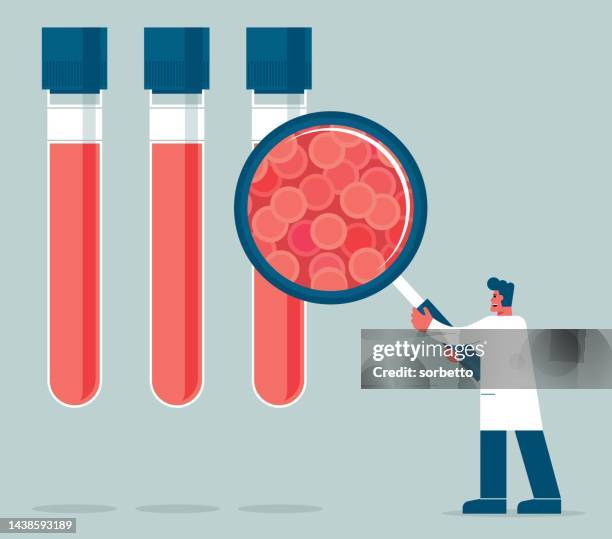 illustrazioni stock, clip art, cartoni animati e icone di tendenza di laboratorio del sangue - esame medico - blood