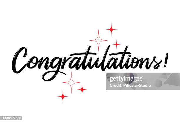 stockillustraties, clipart, cartoons en iconen met congratulations, handwritten modern calligraphy phrase with red stars. - feliciteren