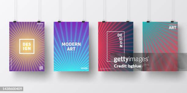 posters with colorful lines designs, isolated on white background - binder clip vector stock illustrations